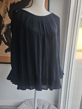 INC International Concepts Black Flowing A-Line Top L